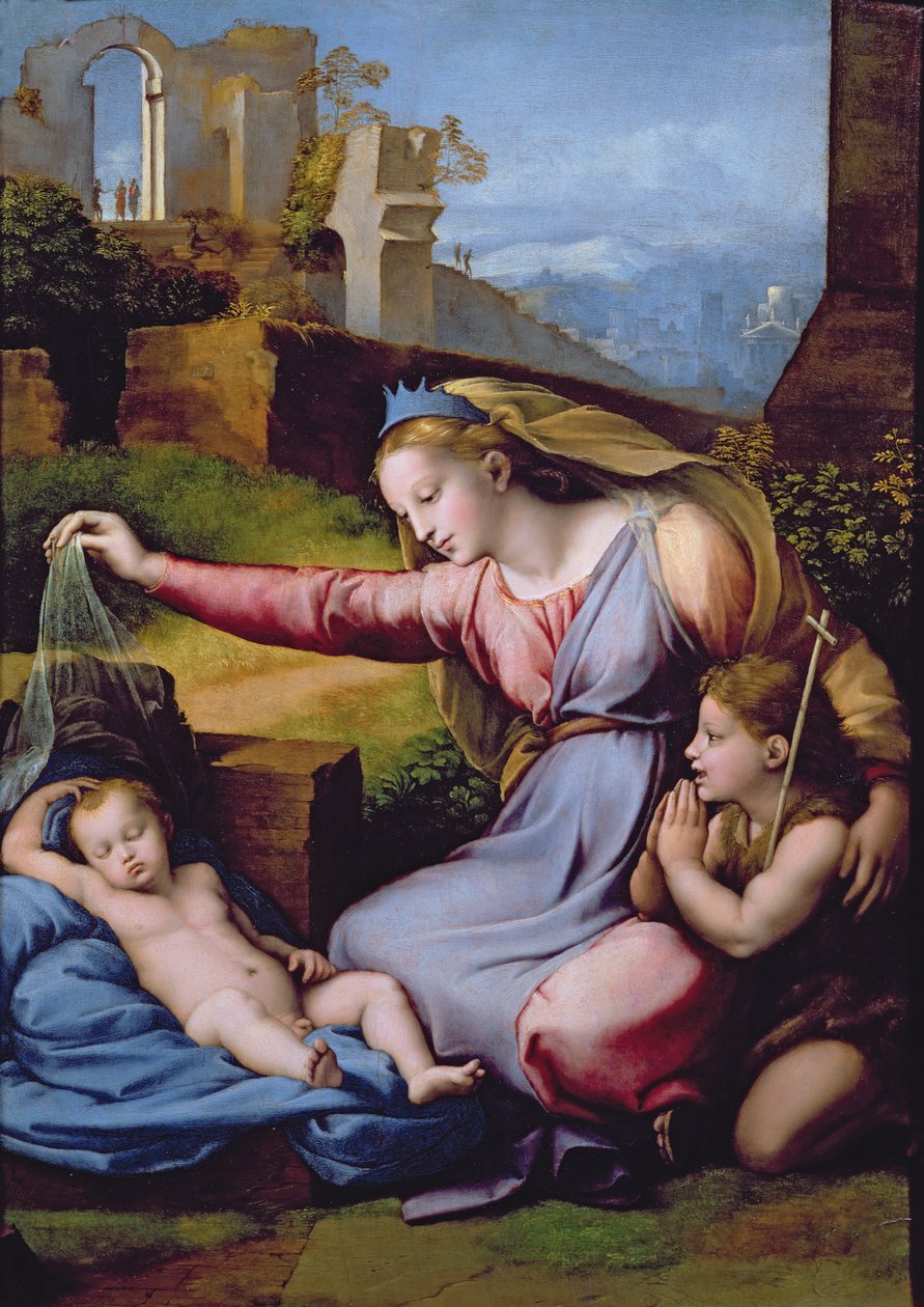The Madonna of the Blue Diadem eller The Madonna of the Veil (olie på panel) af Raphael