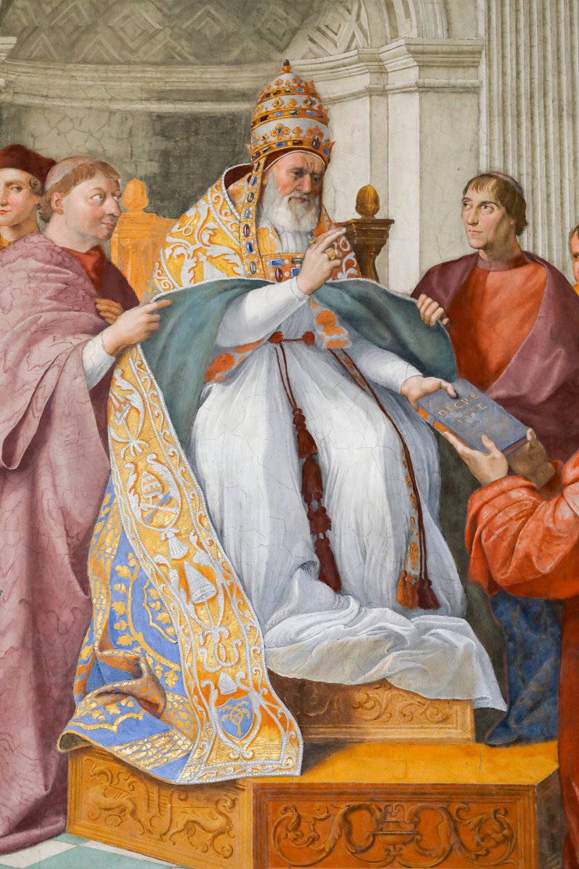 Teologiske dyder, med Gregor IX afbildet som Julius II af Raphael