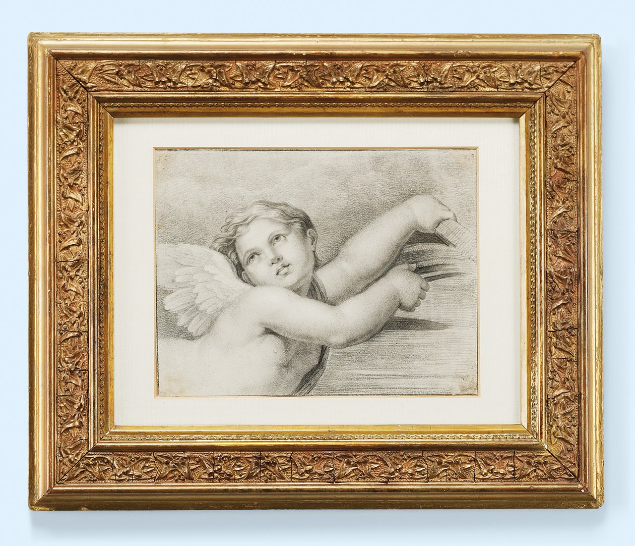 Hoved af en putto (sort kridt på papir) af after Raphael