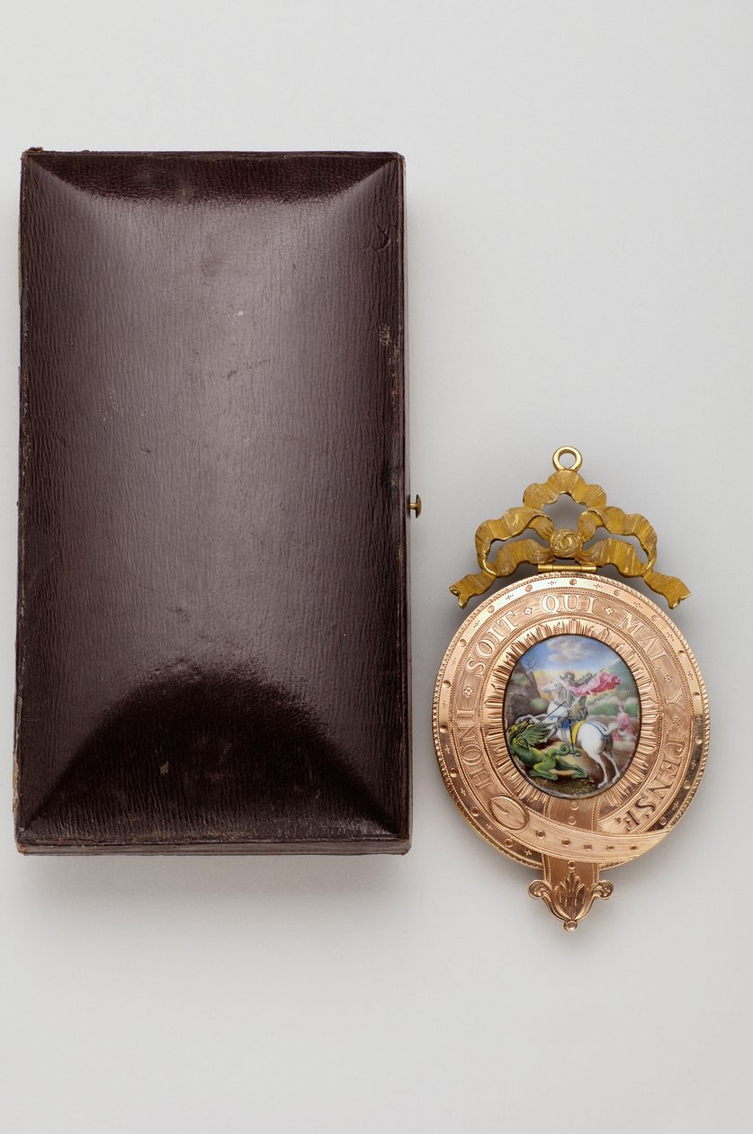 Strømpebåndsordenen - den lille George - Bagsiden af vedhænget, med en miniature på emalje af Saint George, der kæmper mod dragen (1800-1850) af after Raphael