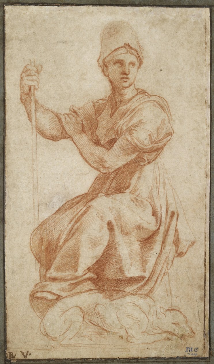 Allegorisk kvindeskikkelse; Allegory of Fides, WA1956.21 (rødt kridt) af Raphael