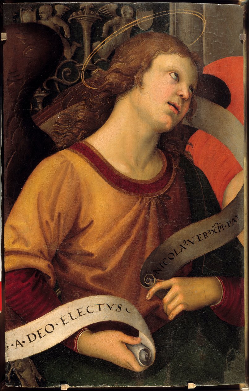 En engel. Fragment af Baroncis altertavle. Maleri af Raffaello Sanzio dit Raphael (1483-1520) af Raphael
