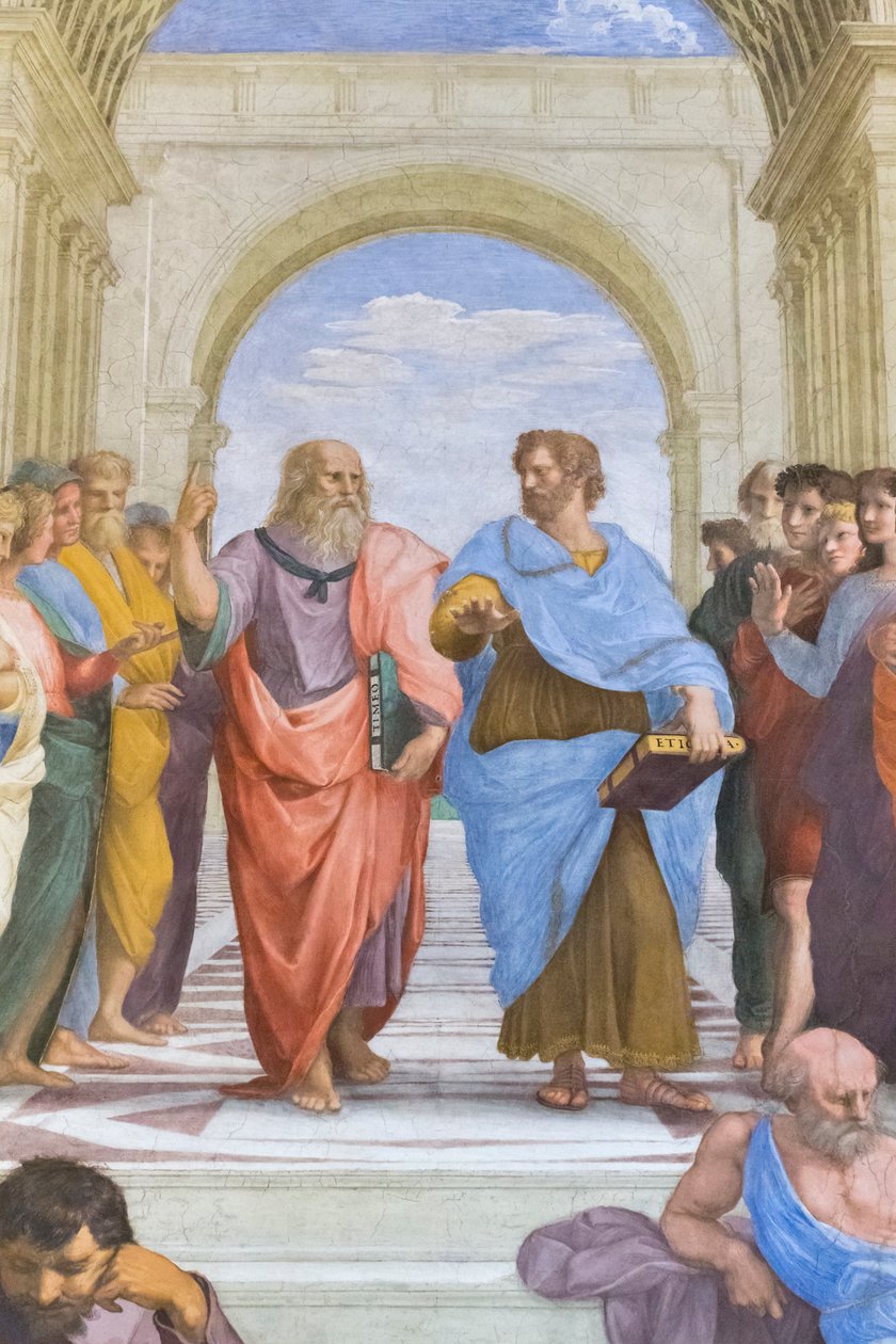 Aristoteles og Platon: detalje fra Skolen i Athen i Stanza della Segnatura af Raphael (1483 1520)