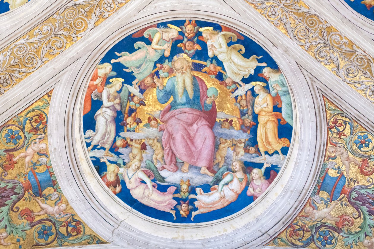 Skaberen troner blandt engle og keruber af Raphael (1483 1520)