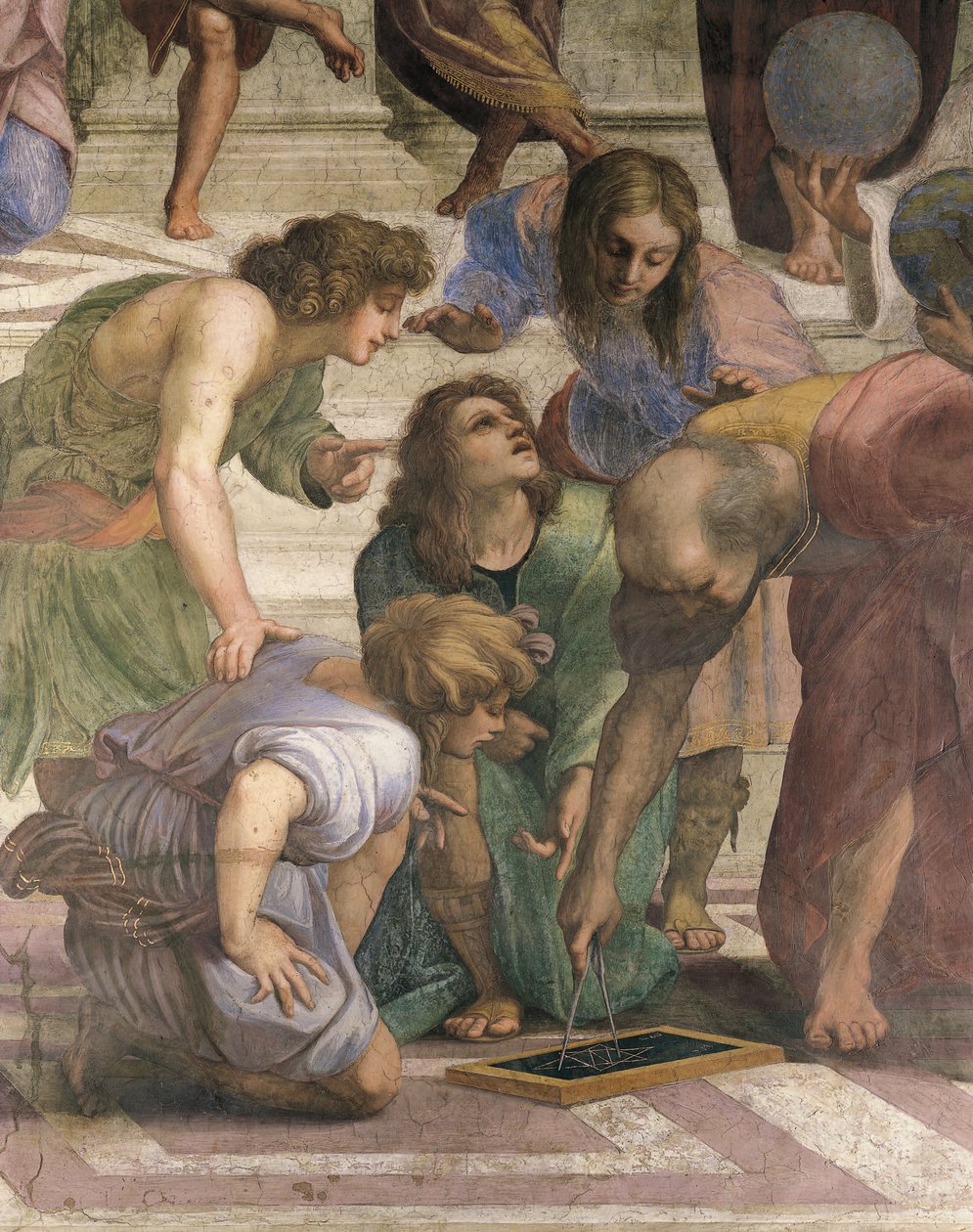Eukleides piirtää heksagrammin hahmon kompassilla, yksityiskohta Ateenan koulusta af Raphael (1483 1520)