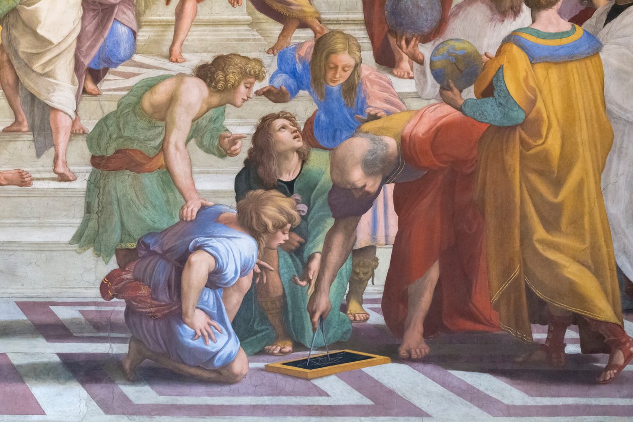 Euklid eller Archimedes: detalje fra Skolen i Athen i Stanza della Segnatura af Raphael (1483 1520)