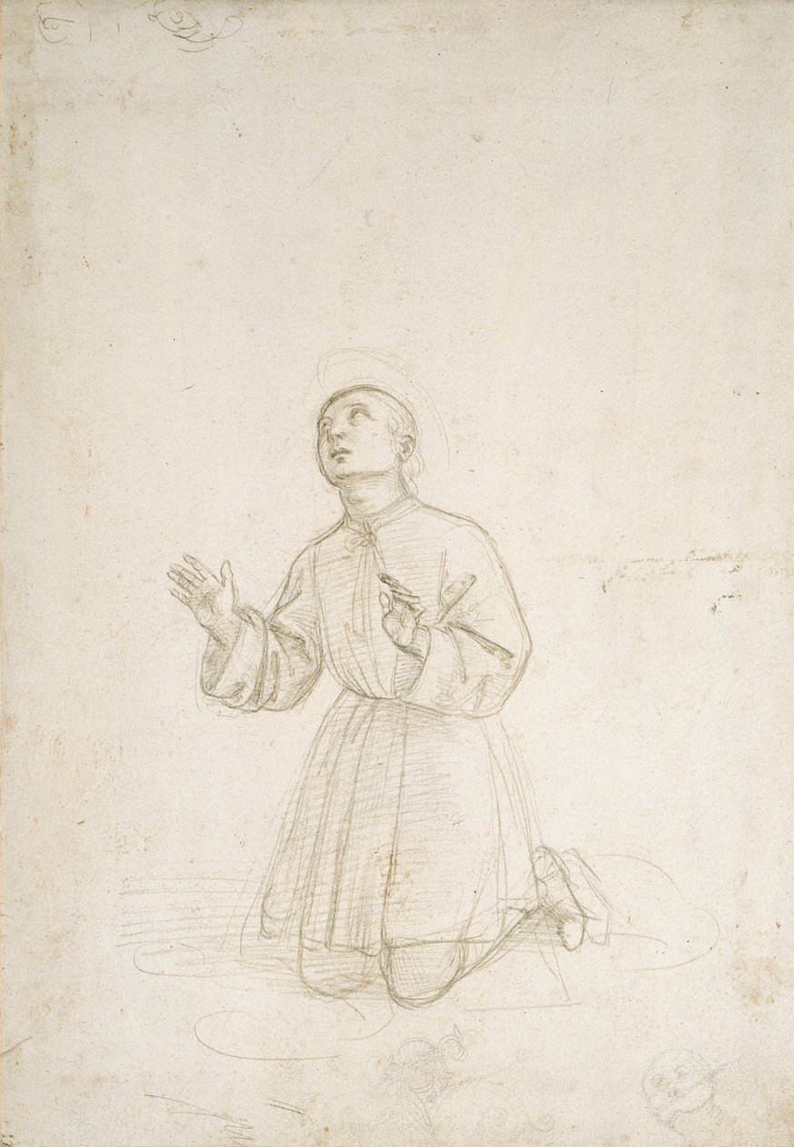 Knælende figur af en ungdom, ca. 1503 (sølvspids på et hvidt præparat) af Raphael
