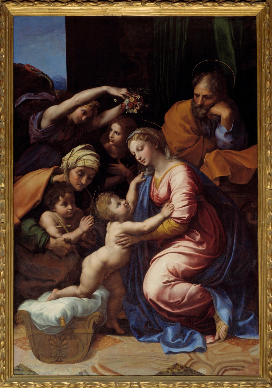 Den hellige familie kendt som La Grande Sainte Famille af Francois I Maleri af Raphael (Raffaello Sanzio) (1483-1520) Søn. 2,07x1,4m af Raphael