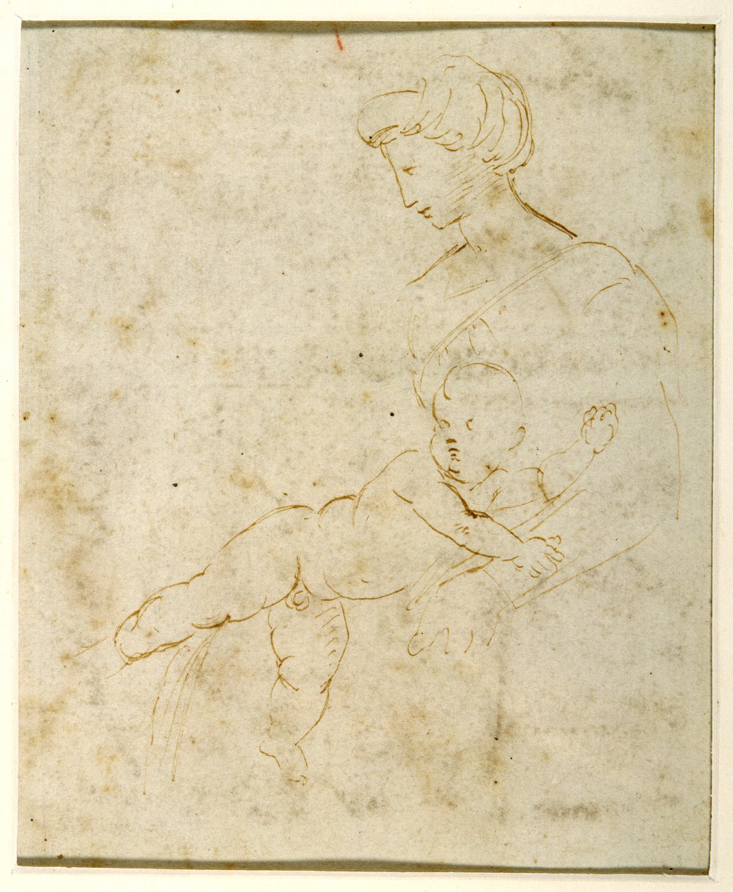 Madonna og barn, efter Michelangelo (pen og blæk på papir) af Raphael