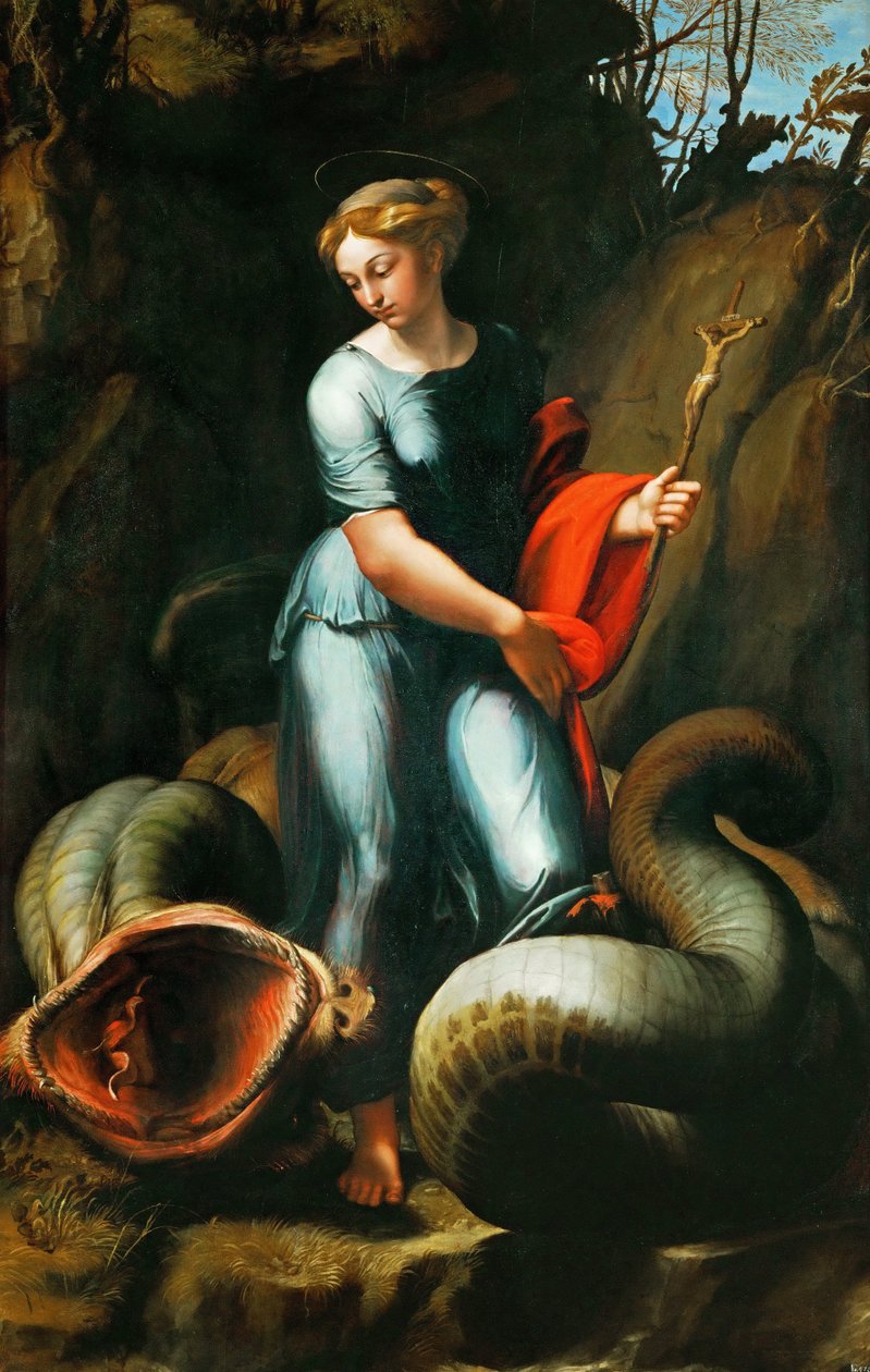 Margaret af Antiochia af Pisidia (eller Saint Marine, Marina) (død omkring 305) - Saint Margaret - Rafael (Raffaello Sanzio da Urbino) (1483-1520). Olie på træ, ca 1518. Mål: 191,3x123 cm. Kunsthistorisk Museum, Wien af Raphael