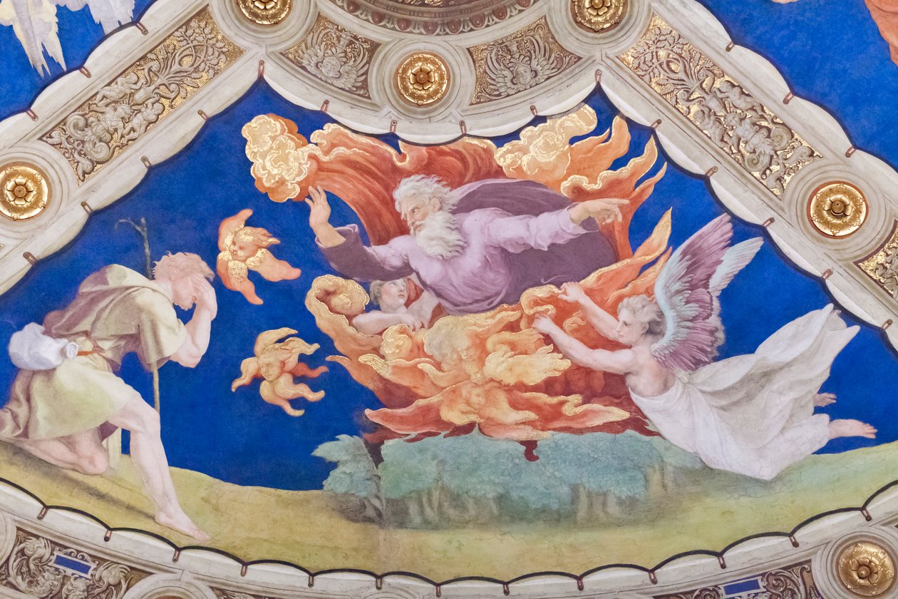Moses foran den brændende busk, loftet i strofen di Eliodoro, Heliodorus