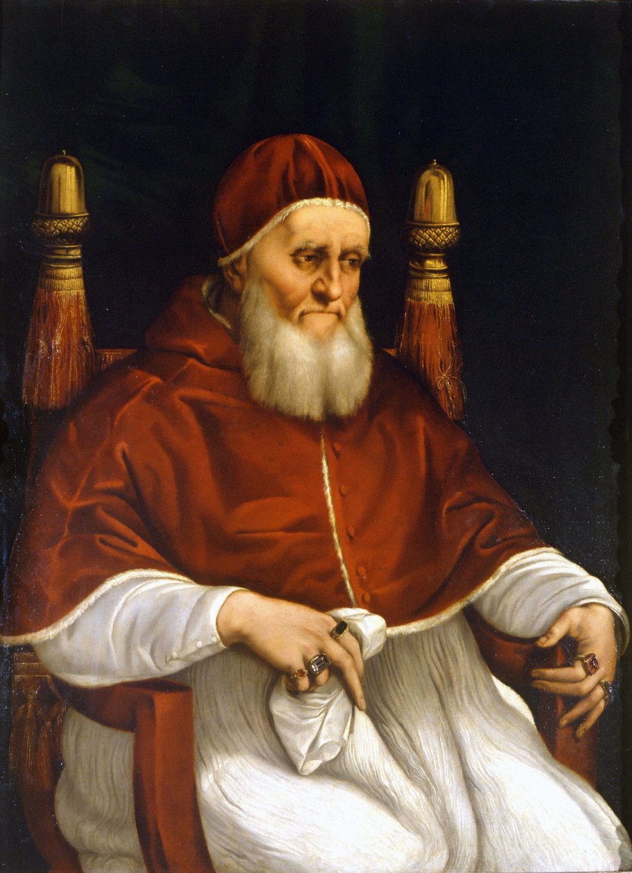 Portræt af pave Julius II (1503-1513). Maleri af Raphael (Raffaello Sanzio). Firenze, Uffizi-museet. af Raphael