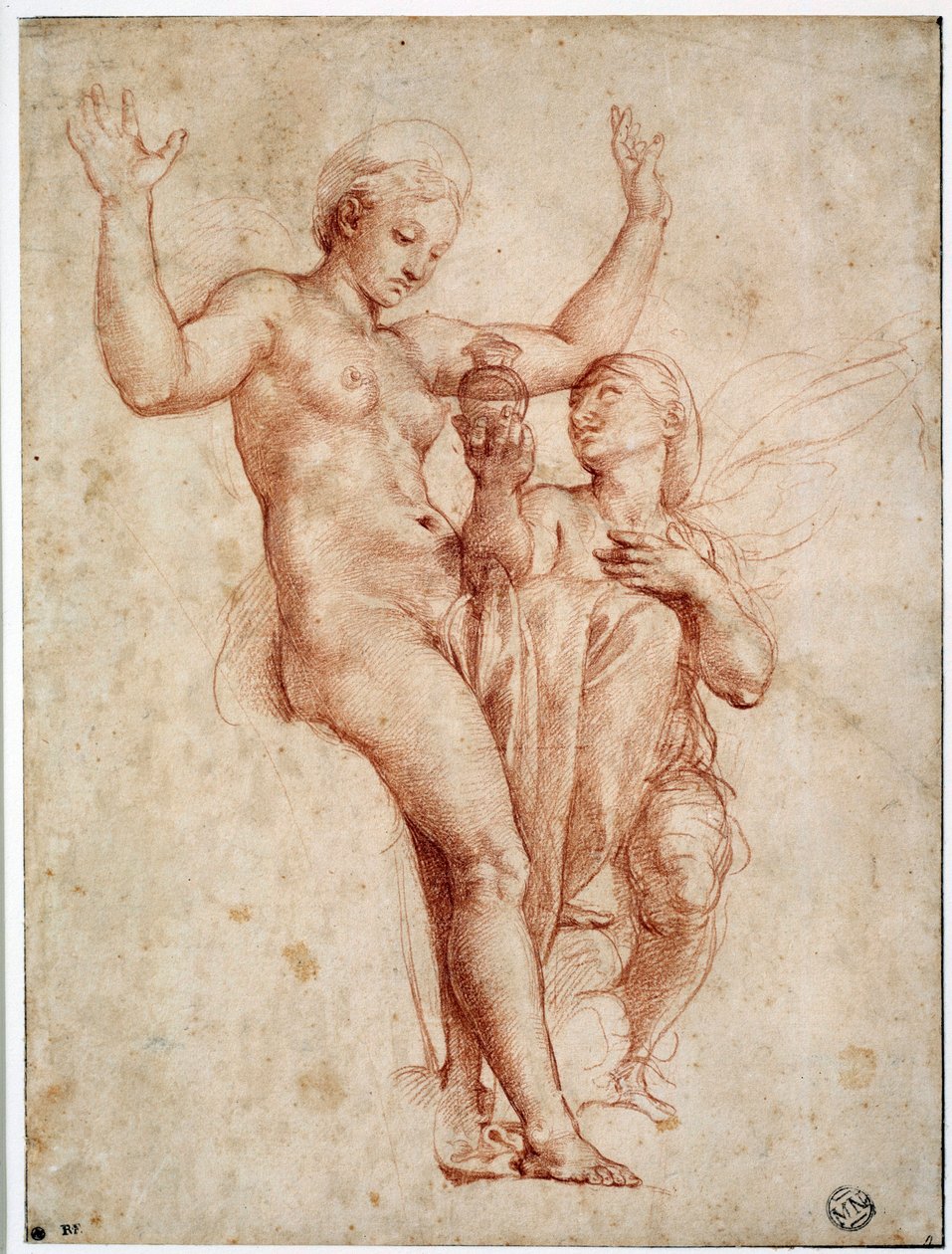 Psyche præsenterer for Venus Styxens vand. Tegning a la sanguine af Raffaello Sanzio dit Raphael (1483-1520) af Raphael