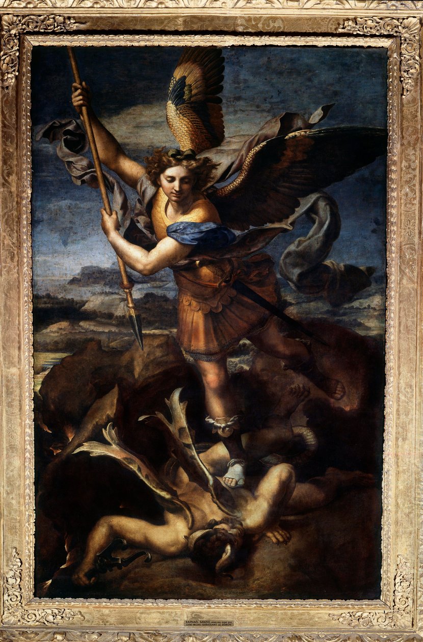 Sankt Michael besejrer dragen eller det store Sankt Michael Maleri af Raffaello Sanzio dit Raphael (1483-1520) 1518. Søn 2,68x1,6 m Paris musee du Louvre af Raphael