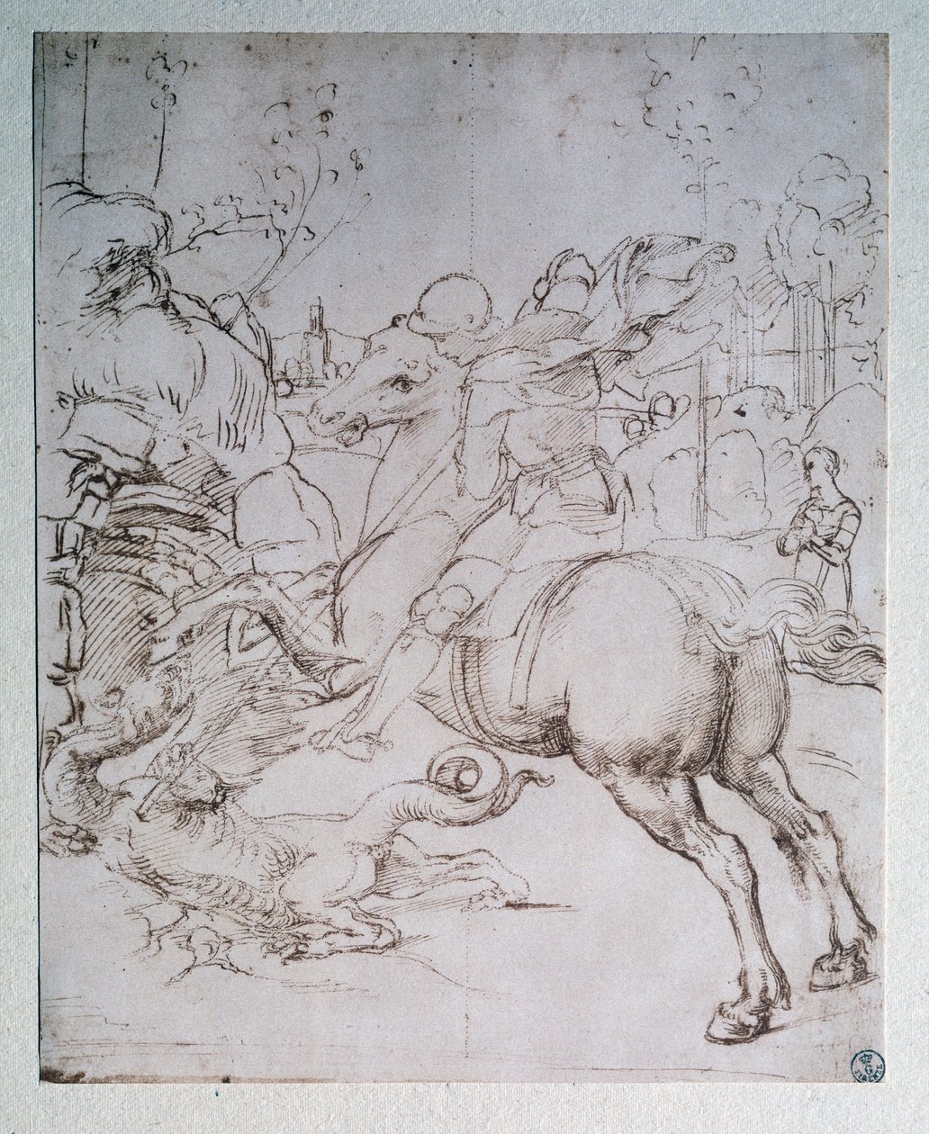 St George and the Dragon - Tegning, ca. 1505 af Raphael