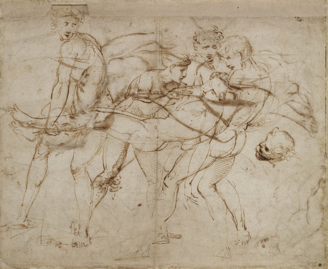 The Death of Adonis (pen og brunt blæk på råhvidt papir) af Raphael