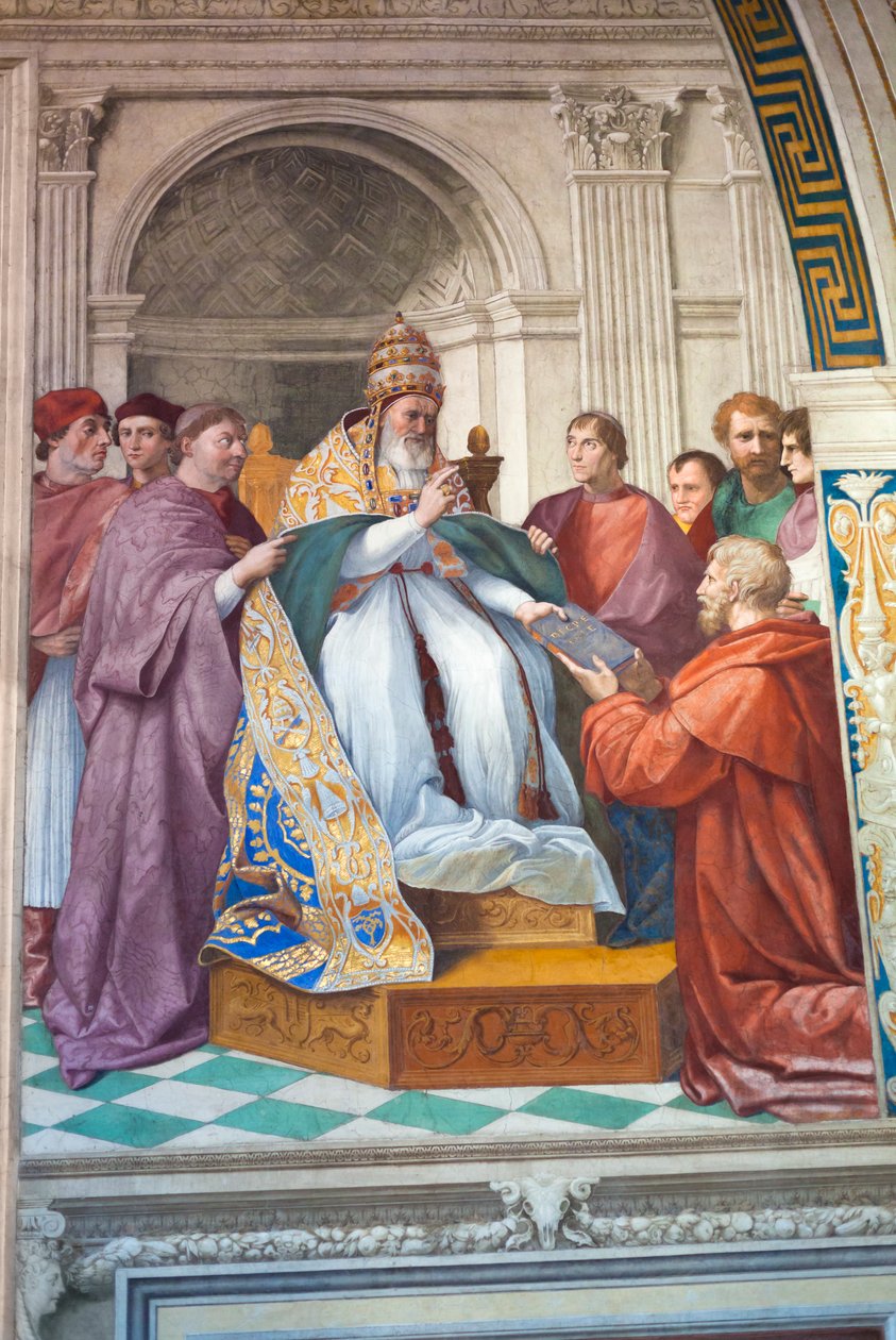 Udleveringen af dekreterne til pave Gregor IX, ca. 1501-1520 (fresco) af Raphael (1483 1520)