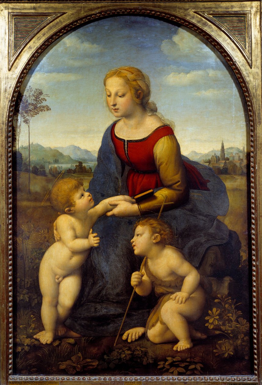 Jomfruen har et barn med den lille Sankt Johannes, eller den smukke gartner Maleri af Raffaello Sanzio dit Raphael (1483-1520) 1507 Søn. 1,22x0,8 m af Raphael
