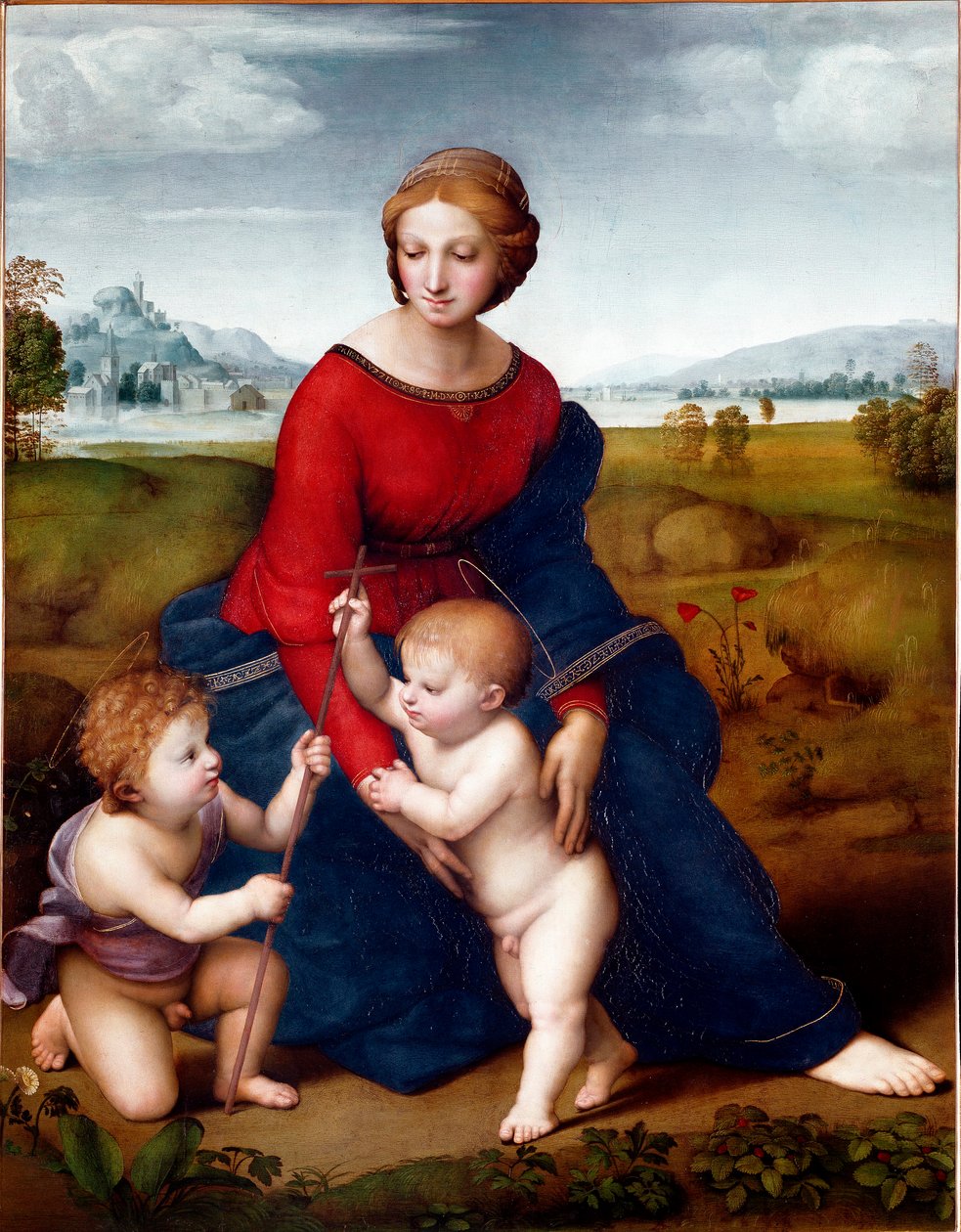 The Virgin in the Prairie eller Madonna of the Belvedere Maleri af Raphael (Raffaello Sanzio 1483-1520) 1506 Søn. 113 X 88 cm Vienna Kunsthistorisches Museum af Raphael