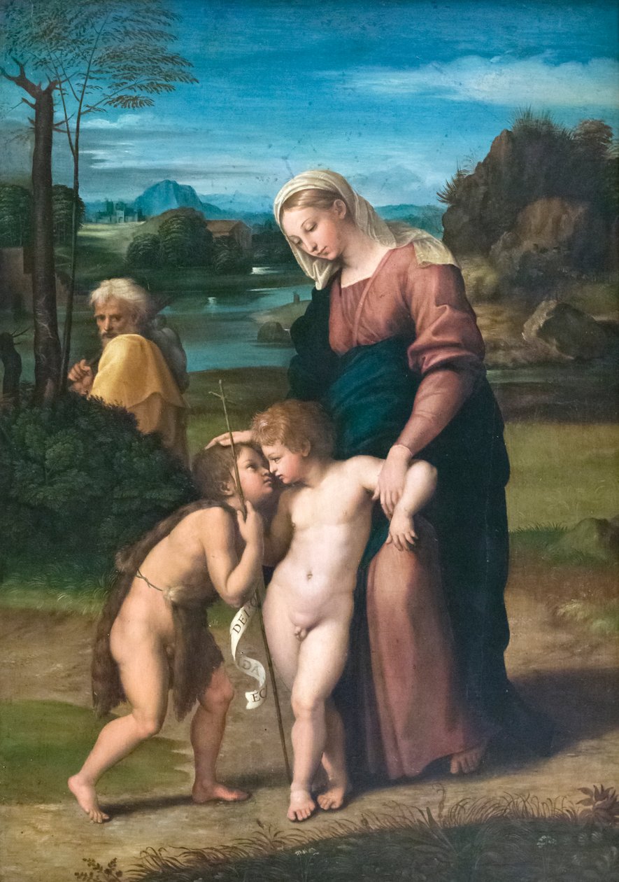Den hellige familie møder spædbarnet Johannes Døberen, kendt som Madonna del Passeggio af Raphael (1483 1520)
