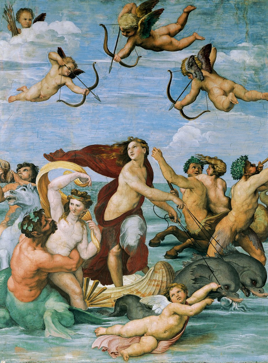 Triumf af Galatea af Raphael (1483-1520), fresco, 295x225 cm, Villa Farnesina, Hall of Galatea, Rom, ca. 1511 af Raphael