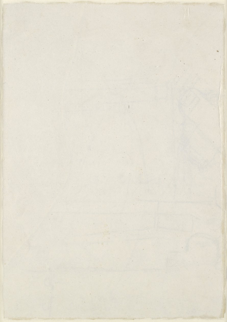 Bagside: Små arkitektoniske påtegninger inklusive en korsformet grundplan, WA1846.160 (pen og brunt blæk over blind stylus, nogle spor af bly eller kridt) af Raphael