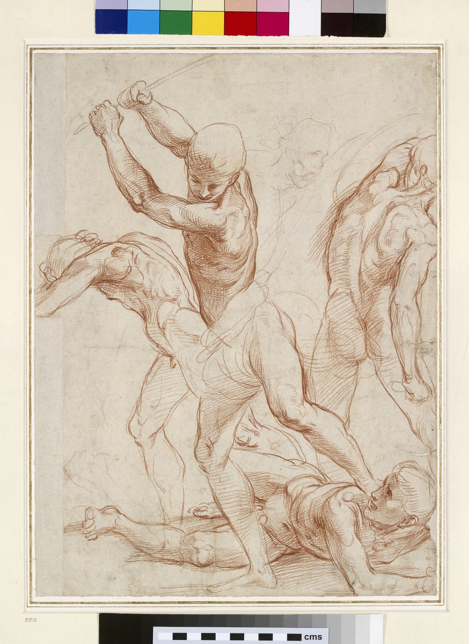 Kamp af nøgne mænd (rødt kridt på papir) af Raffaello Sanzio Raphael