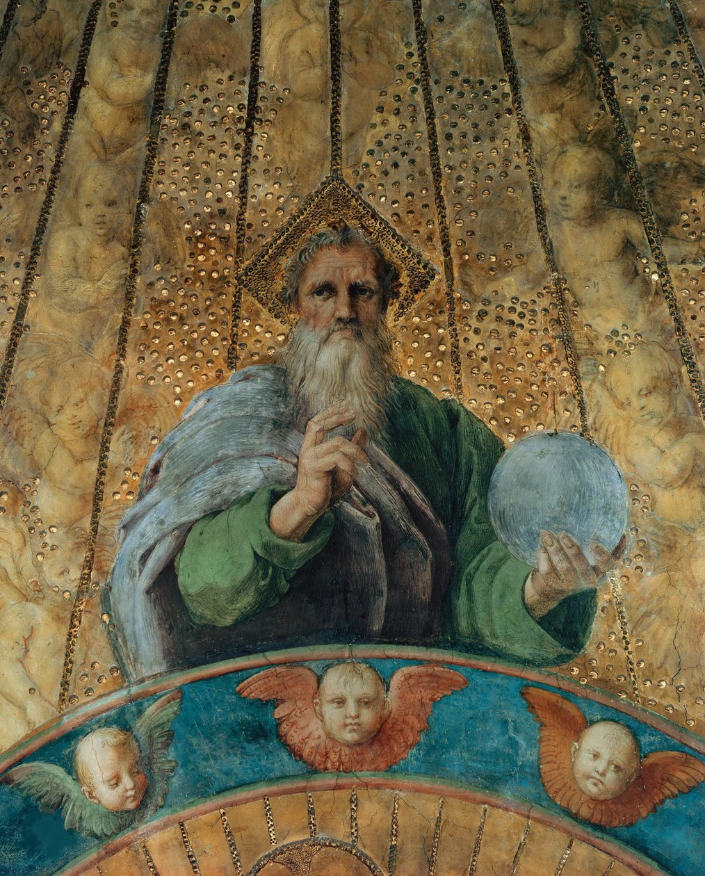 Bestride. Detalje: Gud Faderen. Fresco i Stanza della Segnatura, ca 1510-1511. af Raphael