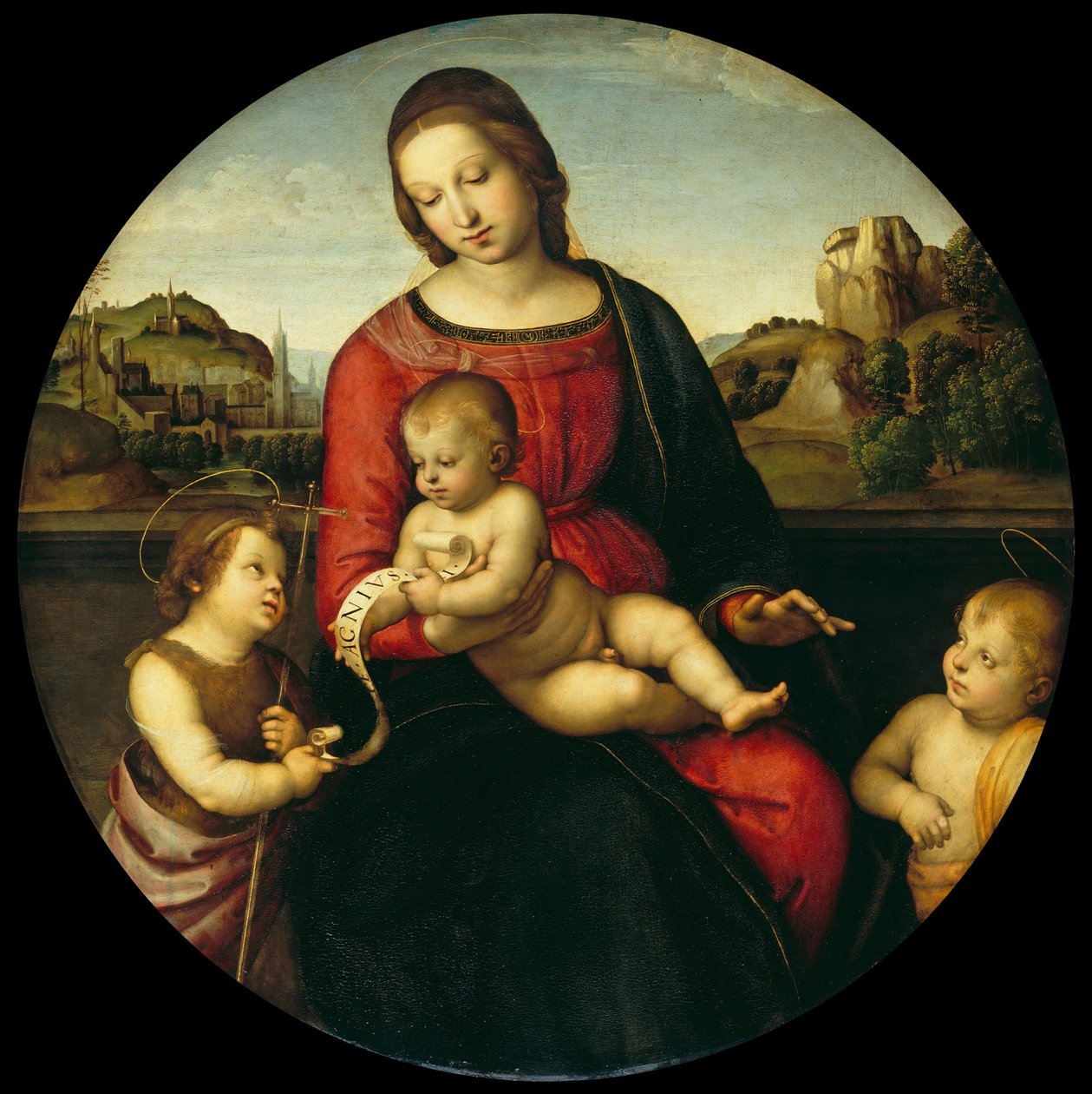 Maria med barnet, Johannes Døberen og en hellig dreng Madonna Terranuova, ca. 1505 af Raffaello Sanzio Raphael