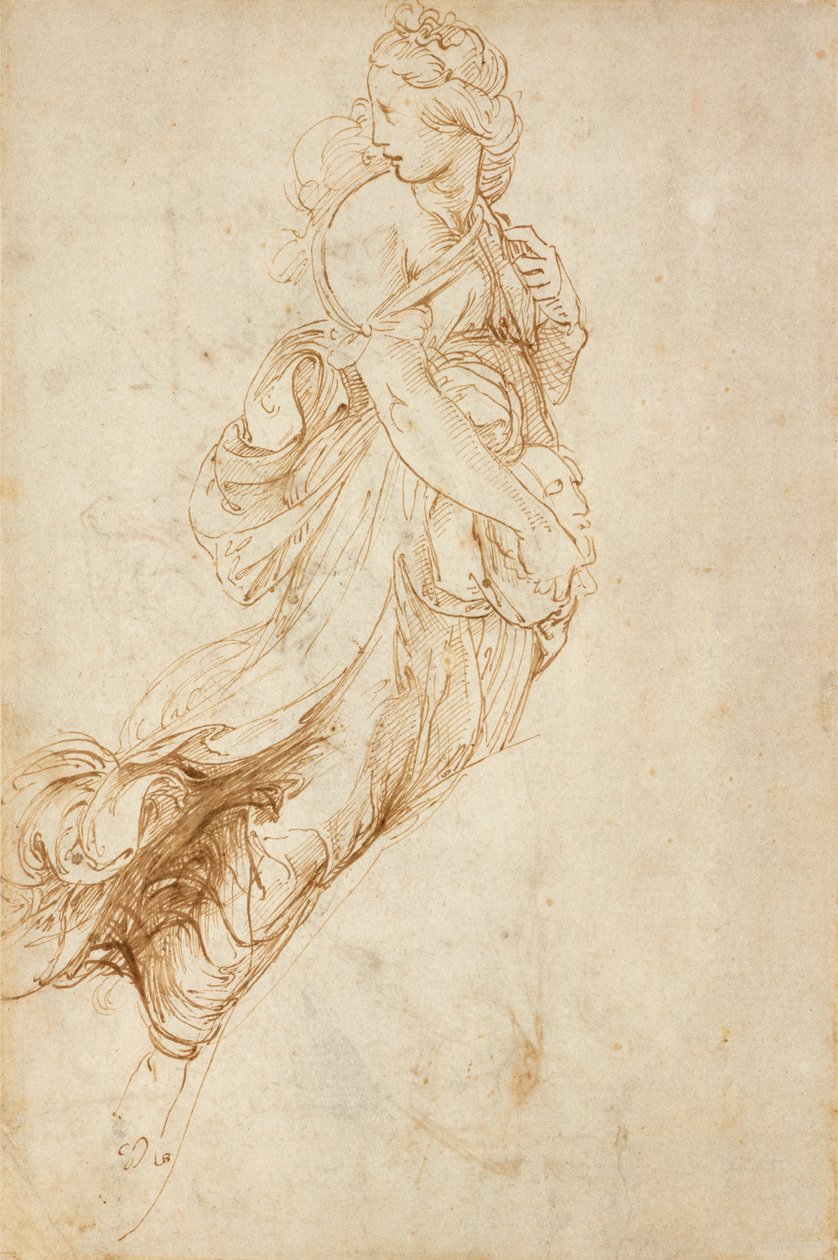 Recto: Undersøgelse for figuren af Melpomene, c1500-1520 af Raphael