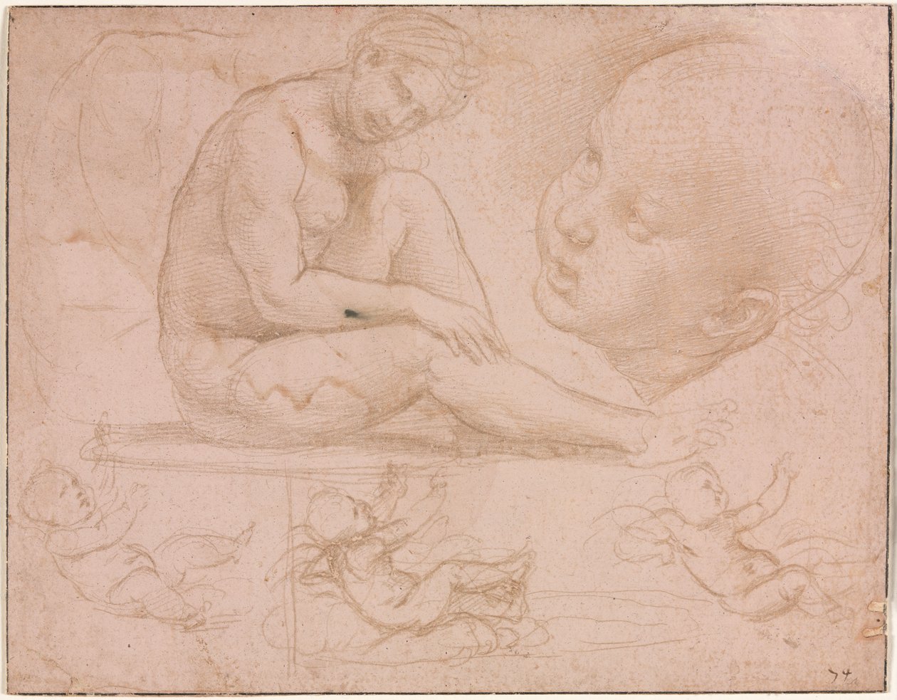Studier af en siddende kvinde, barnets hoved og tre studier af en baby af Raphael