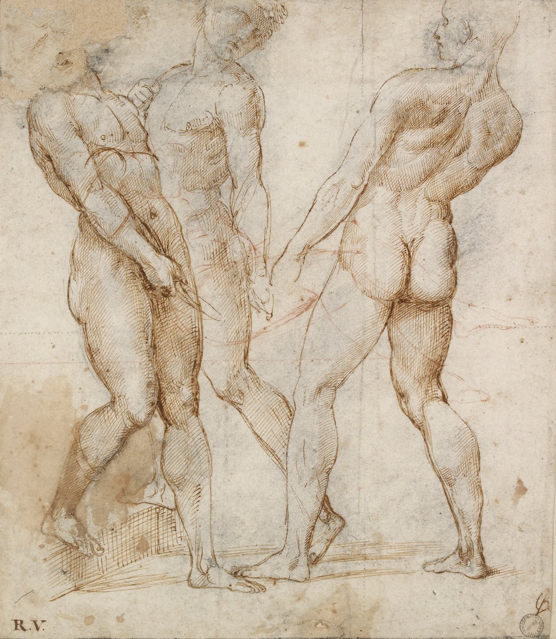 Tre nøgenbærere Study for the Entombment, begyndelsen af det 16. århundrede af Raphael