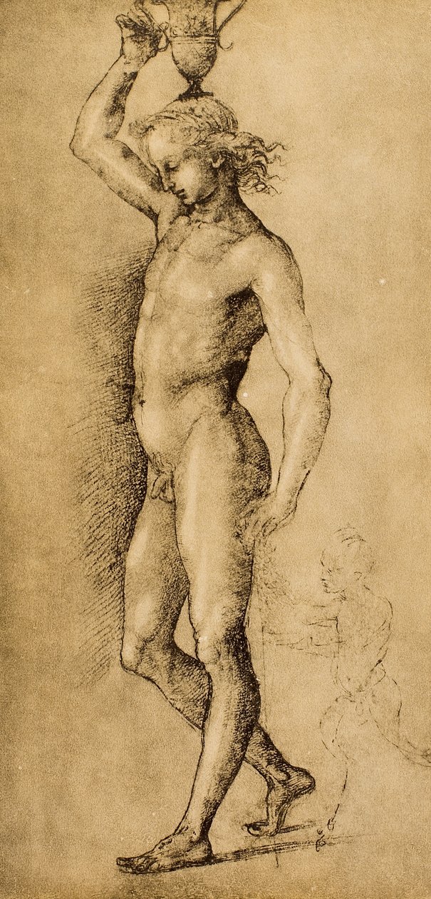 Bacchus kendt som Idolino, tegning af Raphael. Kabinet for tegninger og tryk, Uffizi Gallery, Firenze af Raffaello Sanzio Raphael