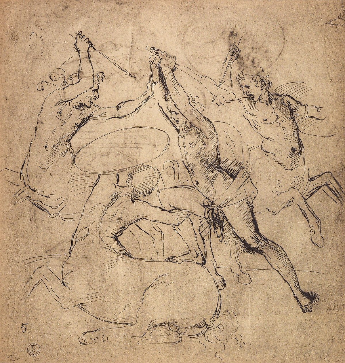 Herkules dræber kentauren; tegning af Raphael. Kabinet for tegninger og tryk, Uffizi Gallery, Firenze af Raffaello Sanzio Raphael