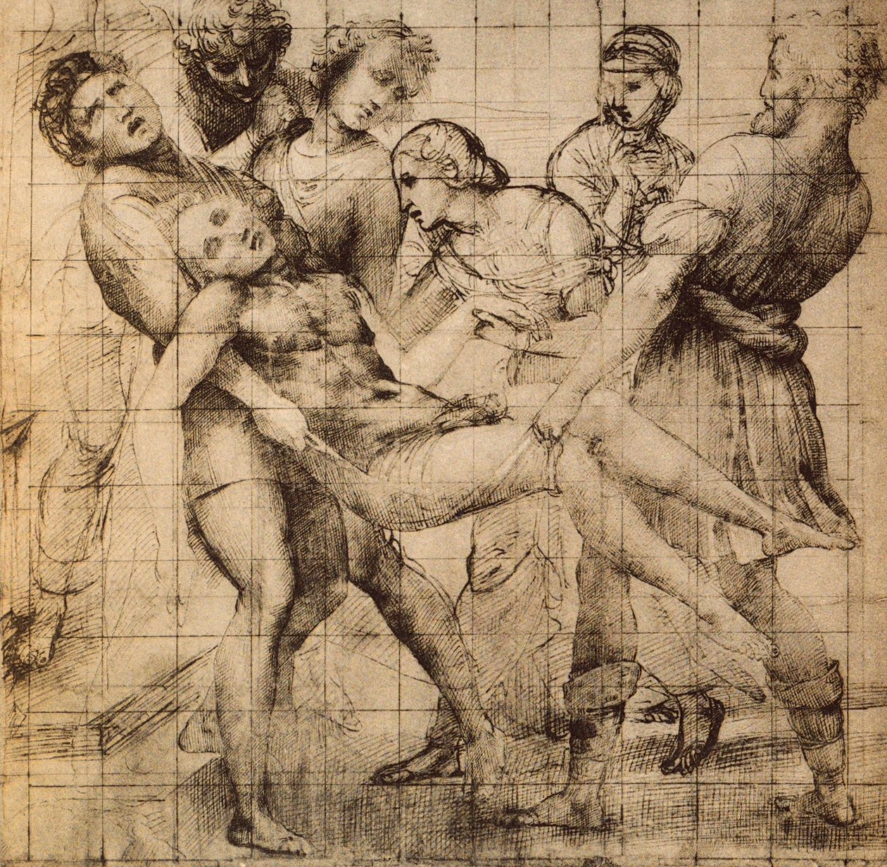 Forberedende tegning til transporten af ​​døde Kristus også kendt som pala Baglioni; Rafaels værk. Kabinet med tegninger og tryk, Uffizi, Firenze af Raffaello Sanzio Raphael