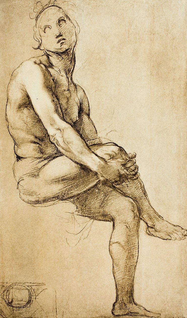 Studie af en menneskelig figur, tegning af Raphael, Cabinet of Drawings and Prints, Uffizi Gallery, Firenze af Raffaello Sanzio Raphael