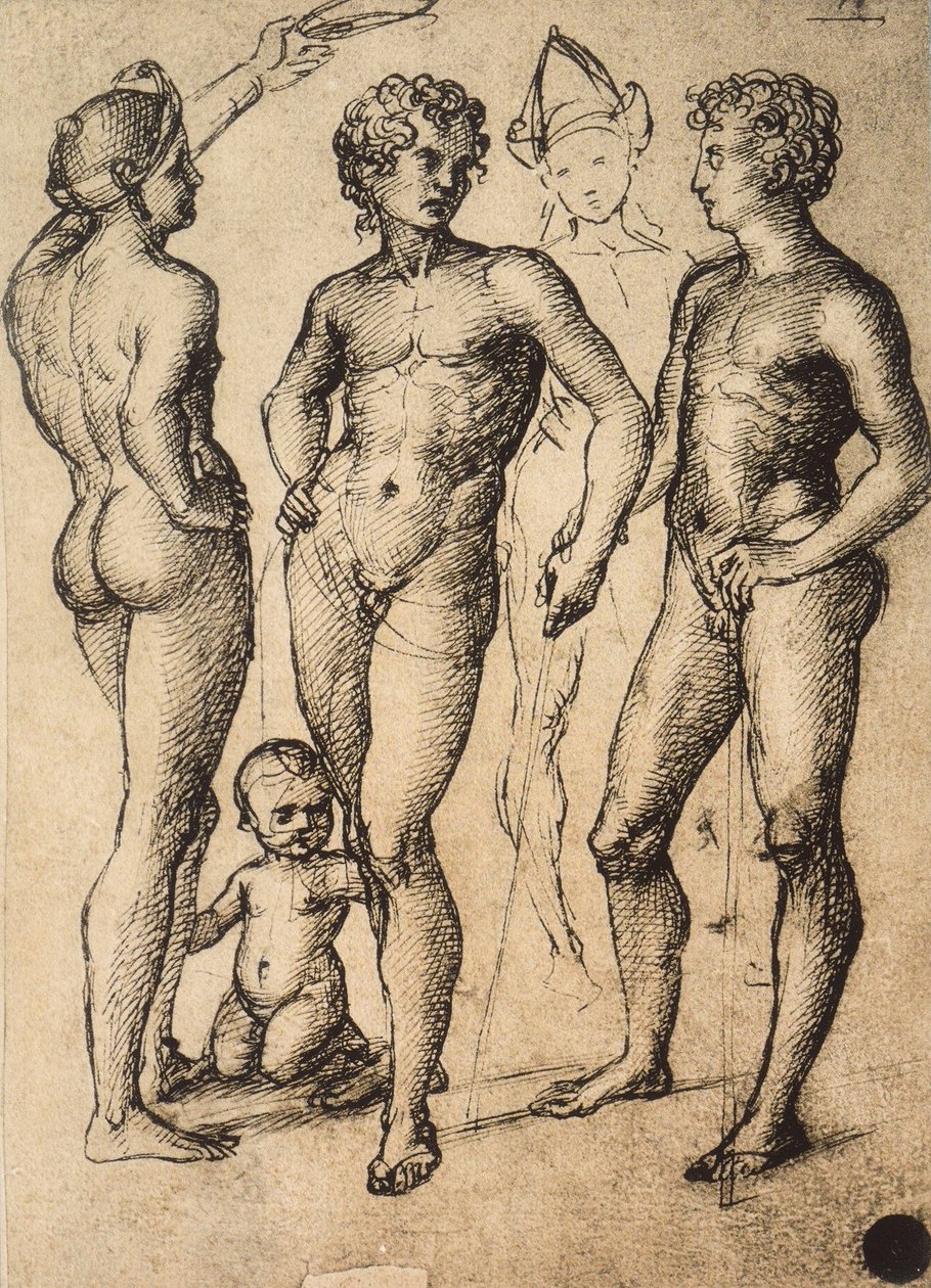 Studie af fire mandsfigurer og en baby; tegning af Raphael. Gallerie dellAccademia, Venedig af Raffaello Sanzio Raphael