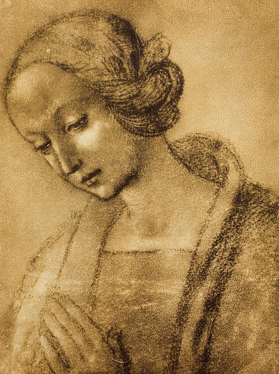 Jomfruen, tegning af Raphael. Kabinet for tegninger og tryk, Uffizi Gallery, Firenze af Raffaello Sanzio Raphael