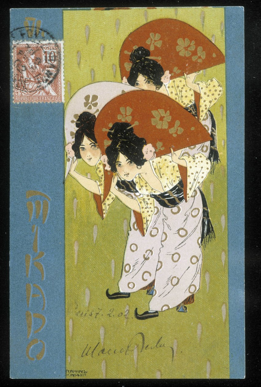 Geisha - postkort, af Raphaël Kirchner, deb. 20. århundrede af Raphael Kirchner