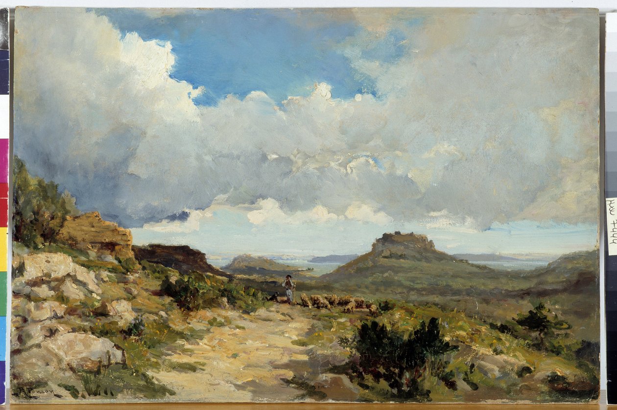 Berger a Miramas le Vieux, Etang de Berre in the Bouches of the Rhone Maleri af Raphael Luc Ponson (1835-1904) Obligatorisk omtale: Samlingsstiftelsen vedrørende de Provence, Marseille af Raphael Luc Ponson