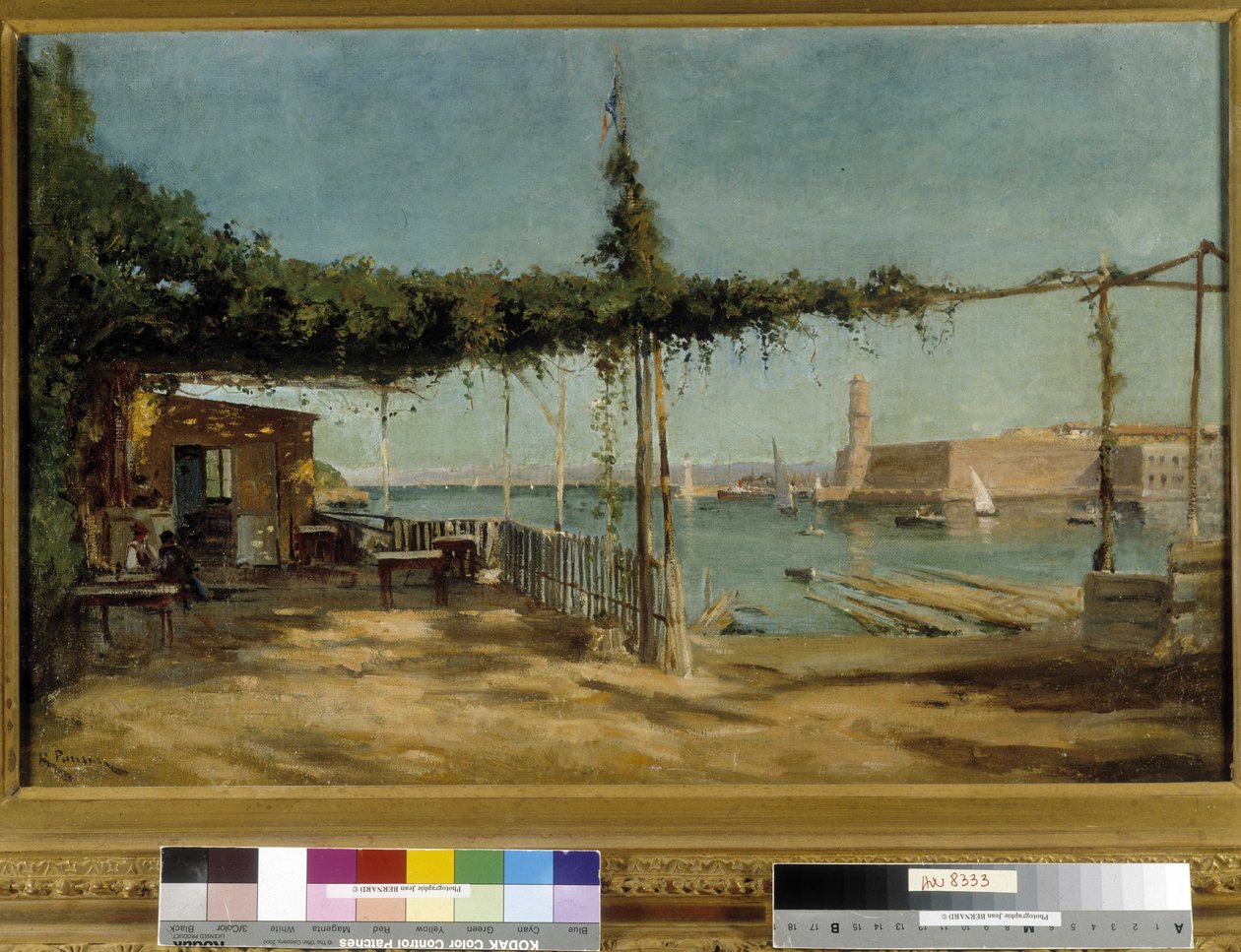 Indsejlingen til havnen set fra Cove du Pharo i Marseille (olie på lærred) af Raphael Luc Ponson