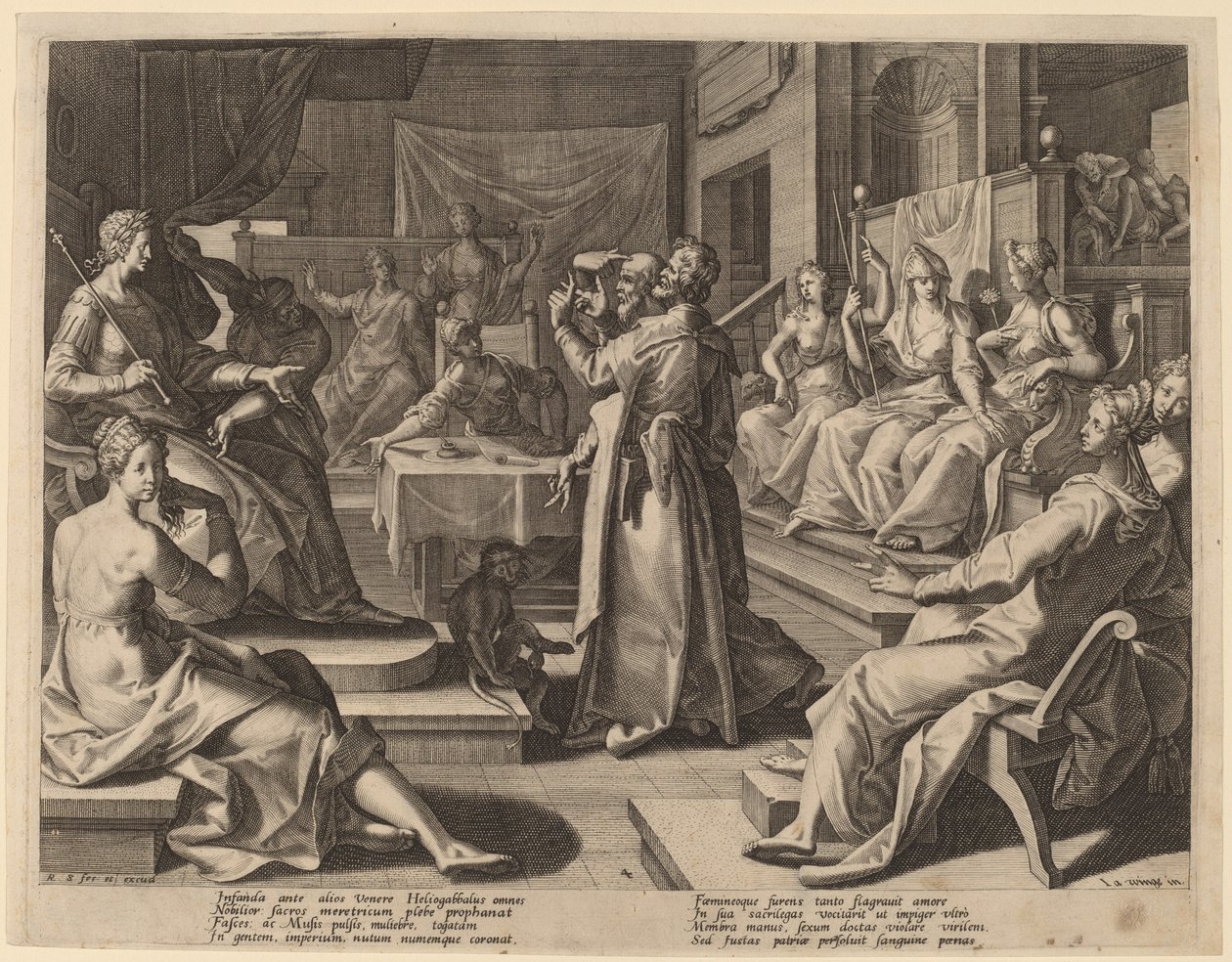 Heliogabalus og de vise kvinder af Raphael Sadeler I after Joos van Winghe
