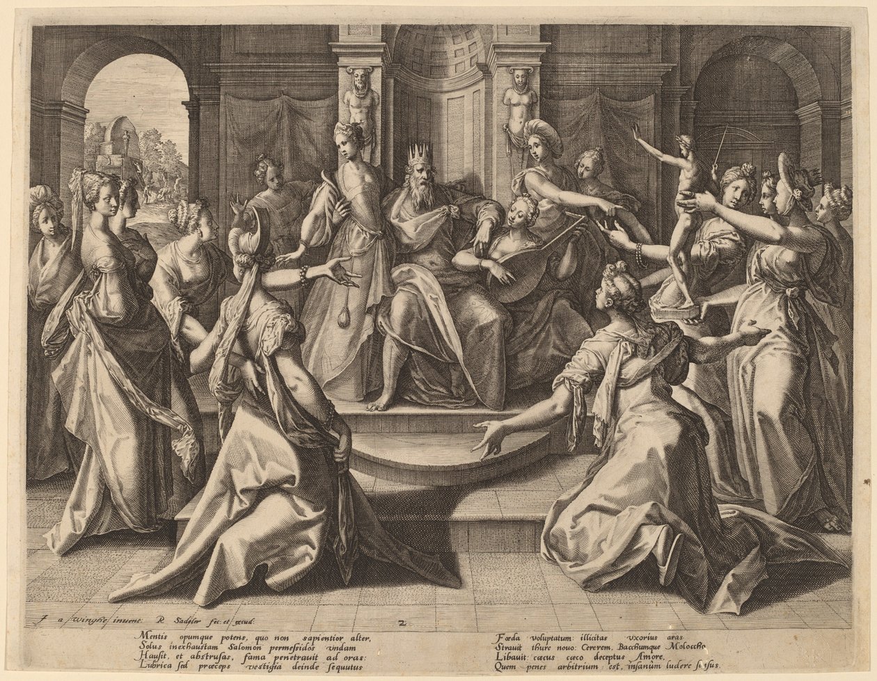 Salomon førte til afgudsdyrkelse af sine hustruer af Raphael Sadeler I after Joos van Winghe