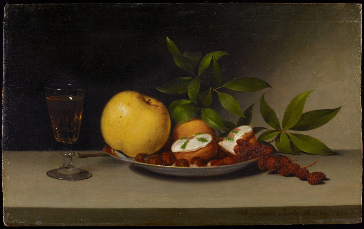 Stilleben med frugt, kager og vin, 1821 af Raphaelle Peale