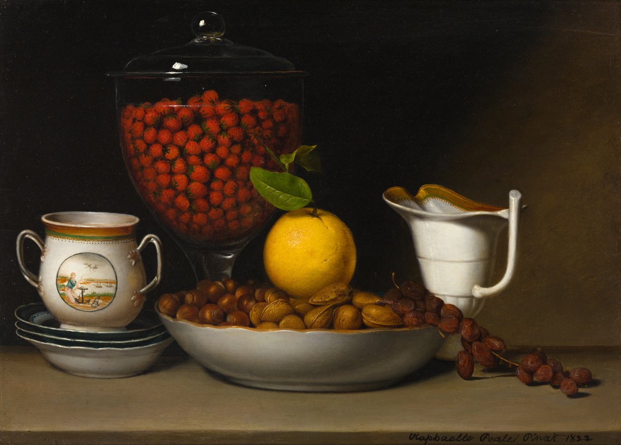 Stilleben - Jordbær, nødder osv., 1822. af Raphaelle Peale