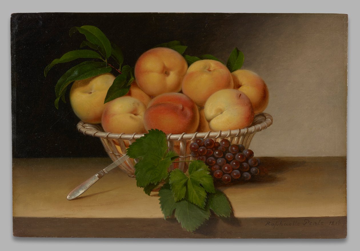 Stilleben: Basket of Peaches af Raphaelle Peale
