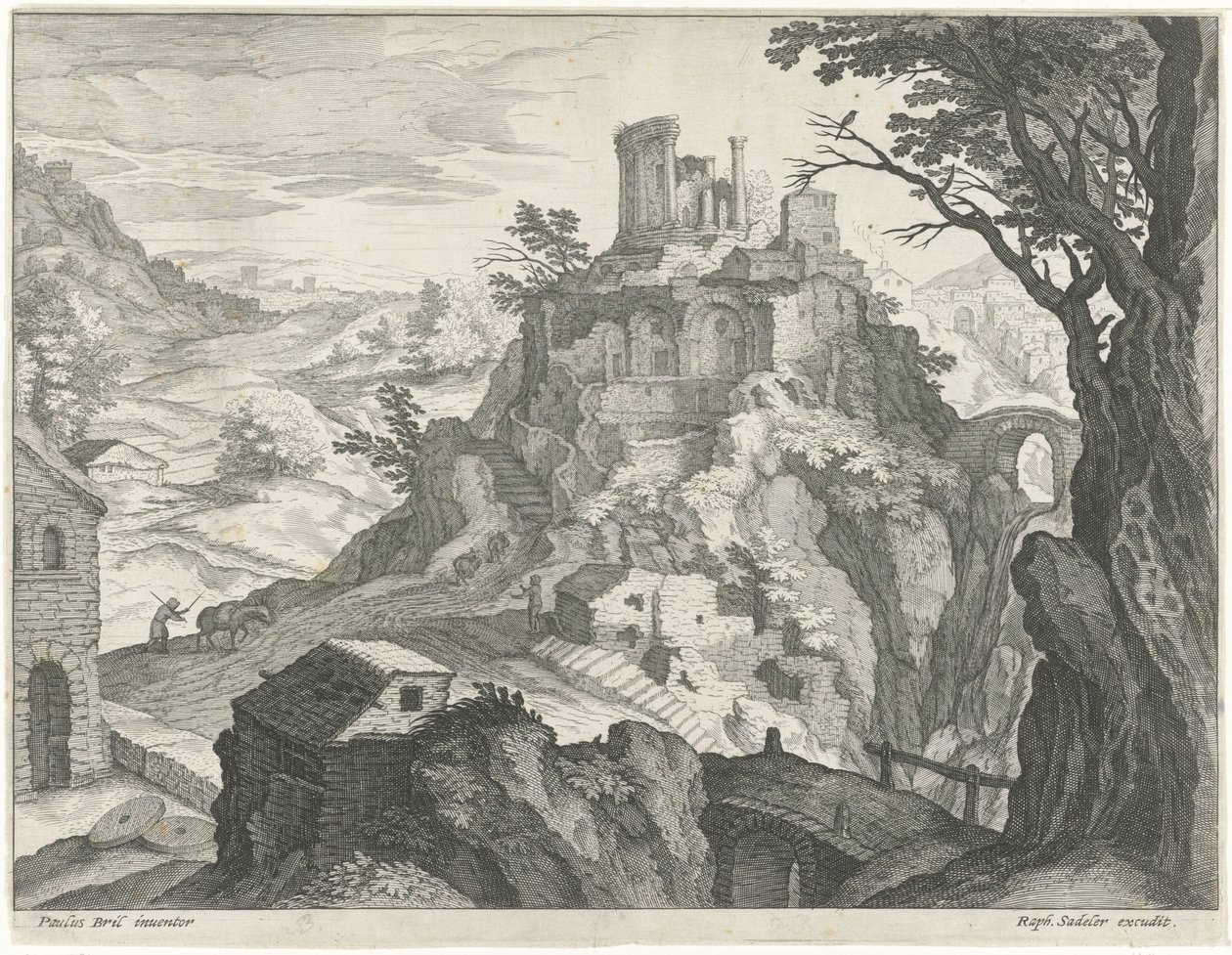 Landskab med Vesta-templet i Tivoli af Raphaël Sadeler (I) (attributed to)