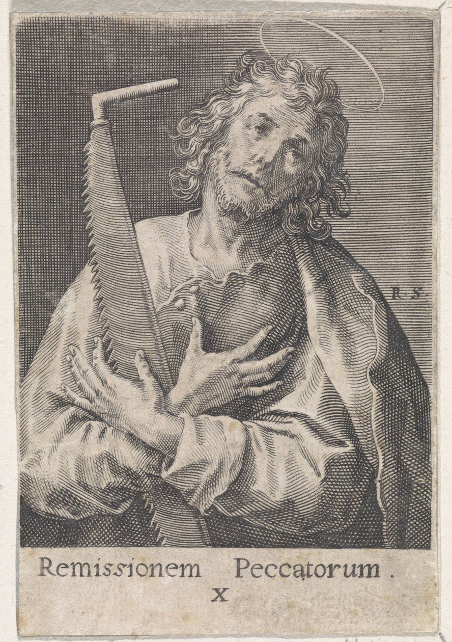 Apostlen Simon Zeloten Kristus, Maria og de tolv apostle (serietitel) af Raphaël Sadeler (I)