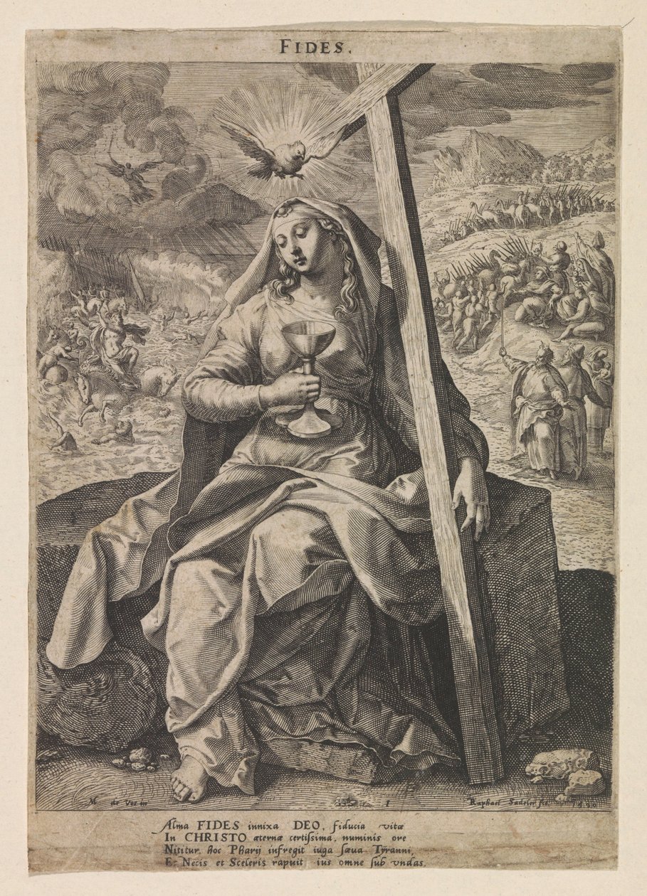 Tro på Fides (titel på objekt) Seks kristne dyder (serietitel) af Raphaël Sadeler (I)
