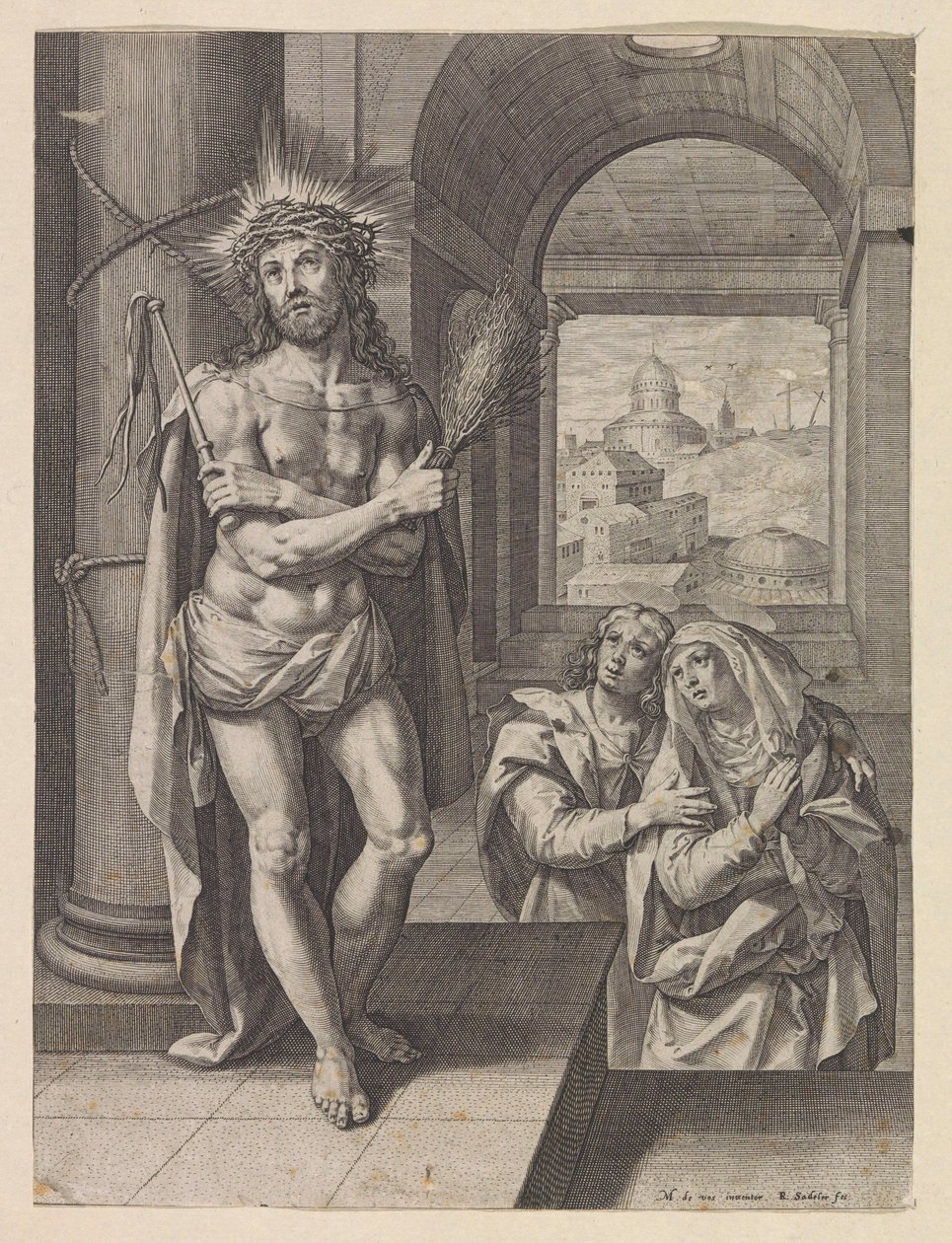 Kristi flagelation med Johannes og Maria af Raphaël Sadeler (I)